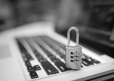 Padlock on top of a computer keyboard