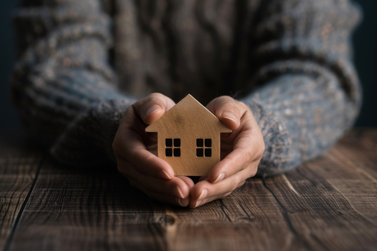 Person holding small wooden house